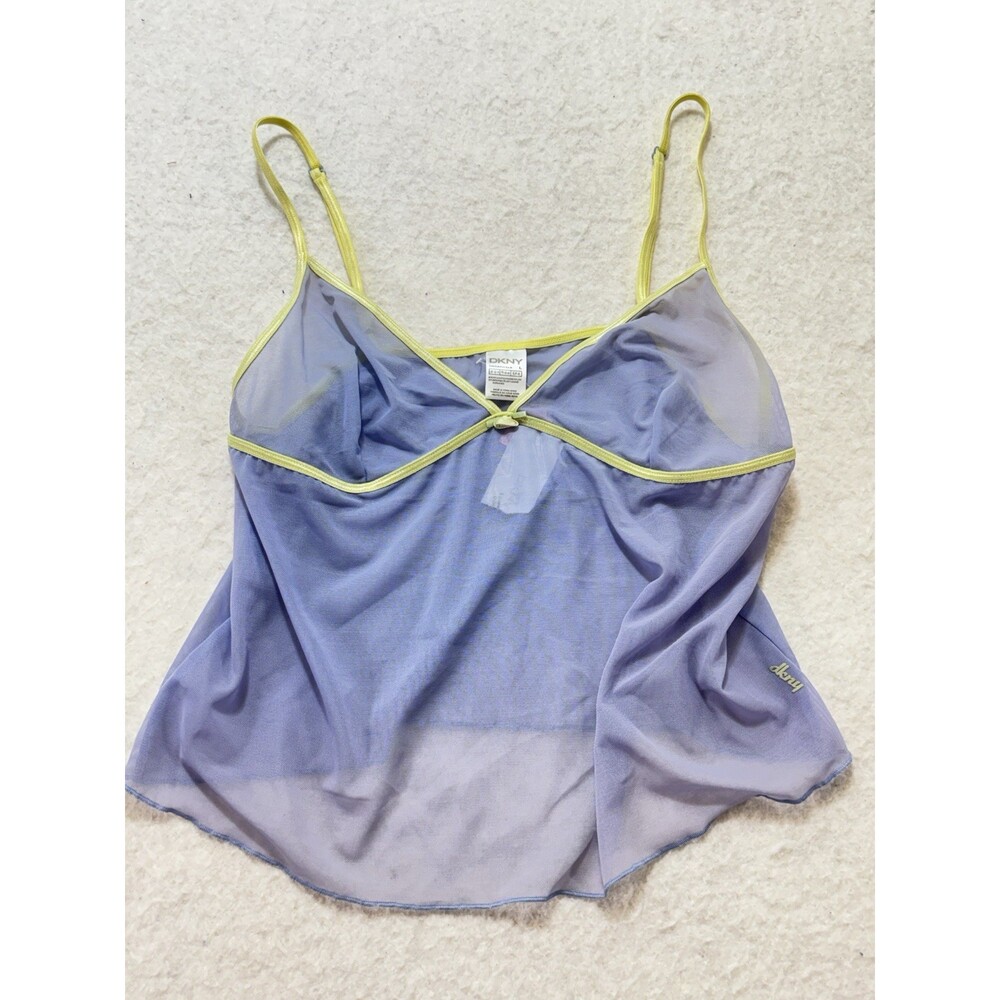 NWT DKNY Large V-Neck Chiffon Camisole Top w/ Adjustable Straps Lavender & Green